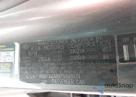 2015 Kia Forte Ex from USA, damaged, VIN KNAFX4A8XF5349774